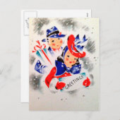 ヴィンテージクリスマスレトロカップル休日はがき シーズンポストカード (正面/裏面)