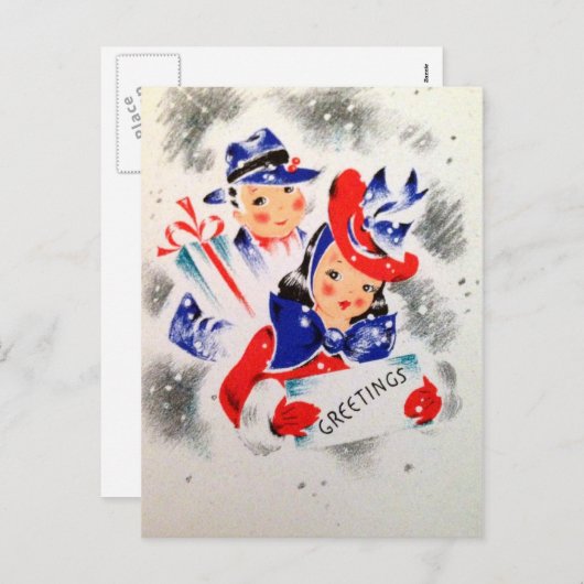 ヴィンテージクリスマスレトロカップル休日はがき シーズンポストカード (正面/裏面)