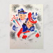 ヴィンテージクリスマスレトロカップル休日はがき シーズンポストカード (正面)