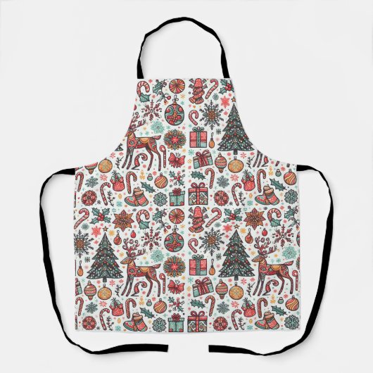 ヴィンテージクリスマスレトロクリスマスツリーギフトエプロン エプロン (正面)