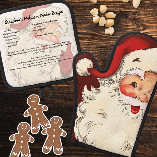 ヴィンテージクリスマスレトロサンタレシピ 鍋つかみ&鍋敷きセット