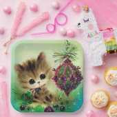 ヴィンテージクリスマスレトロバルブキャットパーティープレート ペーパープレート (パーティー)