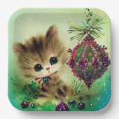 ヴィンテージクリスマスレトロバルブキャットパーティープレート ペーパープレート (正面)