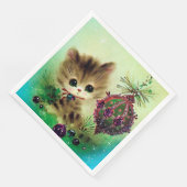 ヴィンテージクリスマスレトロバルブネコパーティーナプキン (コーナー)