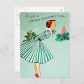 ヴィンテージクリスマスレトロ女性の休日はがき シーズンポストカード (正面/裏面)