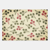 ヴィンテージクリスマスレトロ植物模様 ラッピングペーパーシート (正面3)