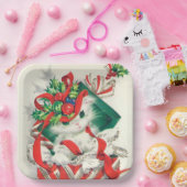 ヴィンテージクリスマスレトロ猫パーティープレート ペーパープレート (パーティー)