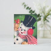 ヴィンテージクリスマスレトロ雪だるまホリデー葉書 シーズンポストカード (スタンド正面)