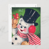 ヴィンテージクリスマスレトロ雪だるまホリデー葉書 シーズンポストカード (正面/裏面)