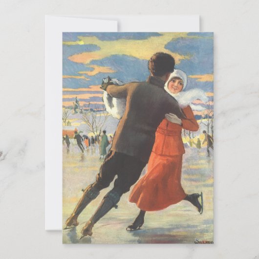 ヴィンテージクリスマスロマンティックアイススケートで滑る招待状 招待状 (正面)