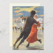 ヴィンテージクリスマスロマンティックアイススケートで滑る招待状 招待状 (正面/裏面)