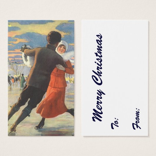 ヴィンテージクリスマスロマンティックカップル氷スケートで滑る (正面&裏面)