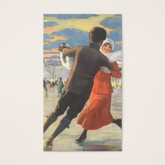 ヴィンテージクリスマスロマンティックカップル氷スケートで滑る (正面)