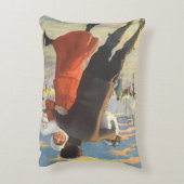 ヴィンテージクリスマスロマンティックカップル氷スケートで滑る アクセントクッション (裏面(縦))