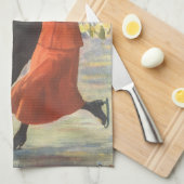 ヴィンテージクリスマスロマンティックカップル氷スケートで滑る キッチンタオル (四つ折り)