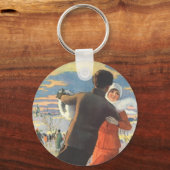 ヴィンテージクリスマスロマンティックカップル氷スケートで滑る キーホルダー (正面)