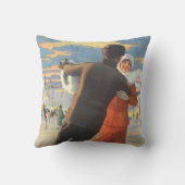 ヴィンテージクリスマスロマンティックカップル氷スケートで滑る クッション (裏面)