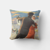 ヴィンテージクリスマスロマンティックカップル氷スケートで滑る クッション (正面)