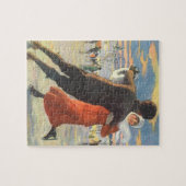 ヴィンテージクリスマスロマンティックカップル氷スケートで滑る ジグソーパズル (横)