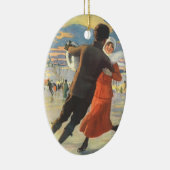 ヴィンテージクリスマスロマンティックカップル氷スケートで滑る セラミックオーナメント (右)