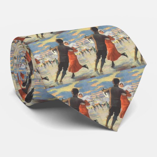 ヴィンテージクリスマスロマンティックカップル氷スケートで滑る ネクタイ (ロール)