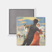 ヴィンテージクリスマスロマンティックカップル氷スケートで滑る マグネット (正面/裏面)