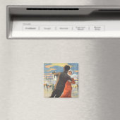 ヴィンテージクリスマスロマンティックカップル氷スケートで滑る マグネット (インサイチュ (食洗機))