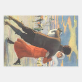 ヴィンテージクリスマスロマンティックカップル氷スケートで滑る ラッピングペーパーシート (正面3)