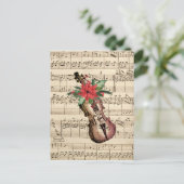 ヴィンテージクリスマスヴァイオリンと楽譜はがき ポストカード (スタンド正面)