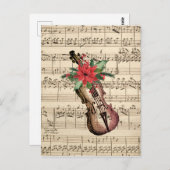 ヴィンテージクリスマスヴァイオリンと楽譜はがき ポストカード (正面/裏面)
