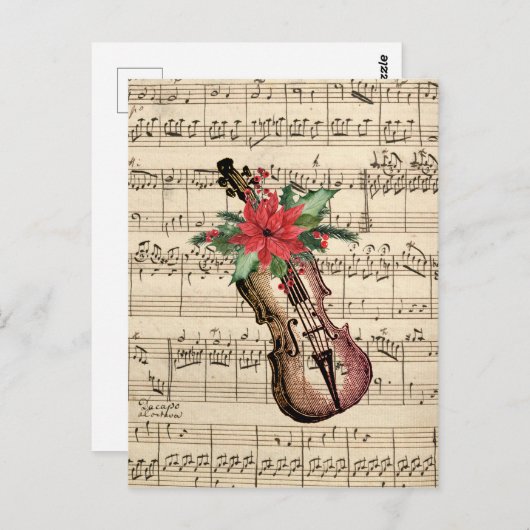 ヴィンテージクリスマスヴァイオリンと楽譜はがき ポストカード (正面/裏面)
