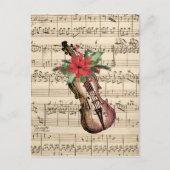 ヴィンテージクリスマスヴァイオリンと楽譜はがき ポストカード (正面)