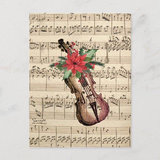 ヴィンテージクリスマスヴァイオリンと楽譜はがき ポストカード (正面)