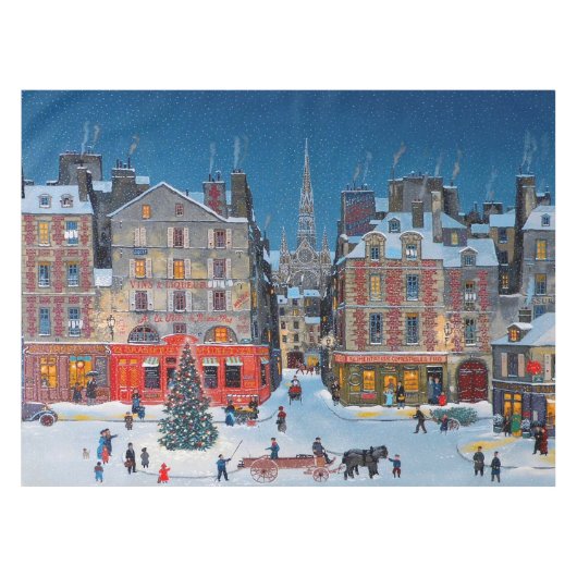 ヴィンテージクリスマスヴィレッジの描馬車 テーブルクロス (正面(横))