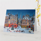 ヴィンテージクリスマスヴィレッジメリークリスマスグリーティング カード (黄色い花)