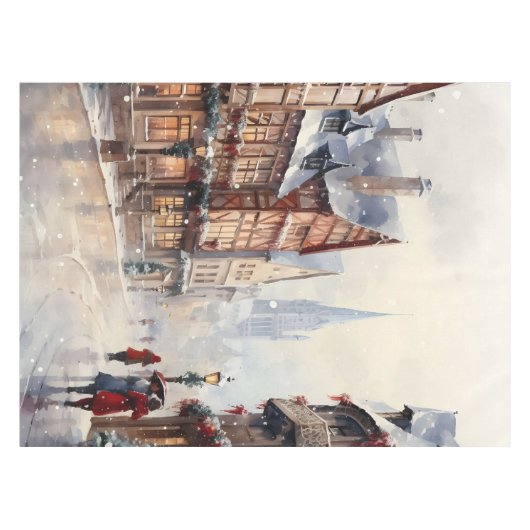 ヴィンテージクリスマスヴィレッジ通りホリデイ テーブルクロス (正面(横))