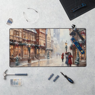 ヴィンテージクリスマスヴィレッジ通りホリデイ デスクマット