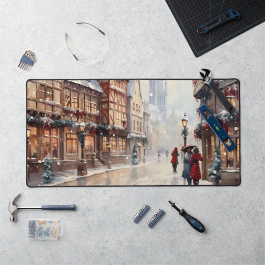 ヴィンテージクリスマスヴィレッジ通りホリデイ デスクマット (ワークステーション)