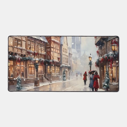 ヴィンテージクリスマスヴィレッジ通りホリデイ デスクマット (正面)