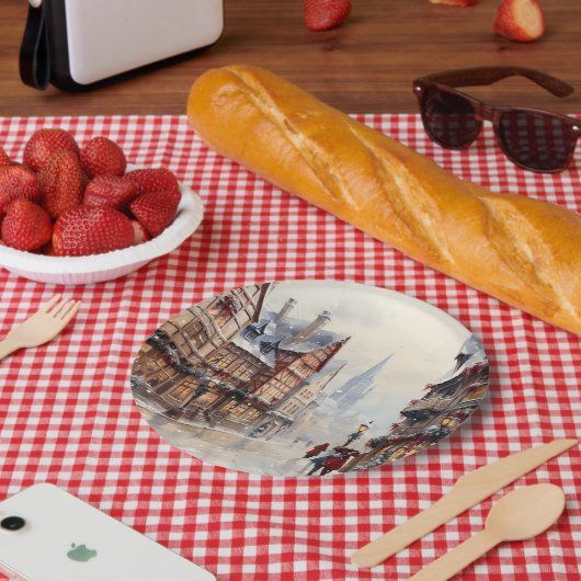 ヴィンテージクリスマスヴィレッジ通りホリデイ ペーパープレート (ピクニック)