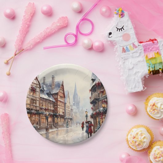 ヴィンテージクリスマスヴィレッジ通りホリデイ ペーパープレート (パーティー)