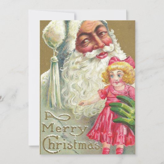 ヴィンテージクリスマス不気味なサンタホールディングドール シーズンカード (正面)