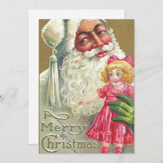 ヴィンテージクリスマス不気味なサンタホールディングドール シーズンカード (正面/裏面)