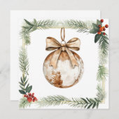ヴィンテージクリスマス付きスクエアカードオーナメント 招待状 (正面/裏面)