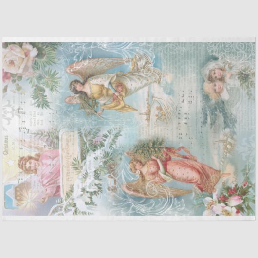 ヴィンテージクリスマス冬の天使のデクページの合唱団 薄葉紙 (正面)