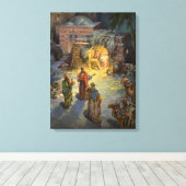 ヴィンテージクリスマス出生とVisiting Magi キャンバスプリント (インサイチュ (ウッドフロア))