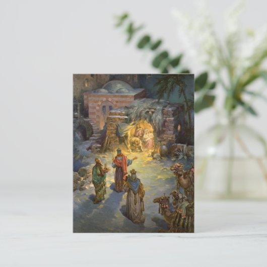 ヴィンテージクリスマス出生とVisiting Magi シーズンポストカード (スタンド正面)