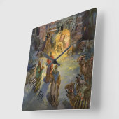 ヴィンテージクリスマス出生とVisiting Magi スクエア壁時計 (傾斜)