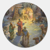 ヴィンテージクリスマス出生とVisiting Magi ラウンドシール (正面)