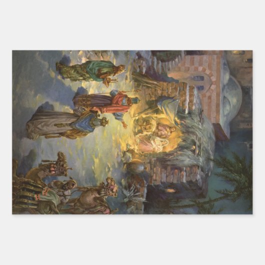 ヴィンテージクリスマス出生とVisiting Magi ラッピングペーパーシート (正面3)